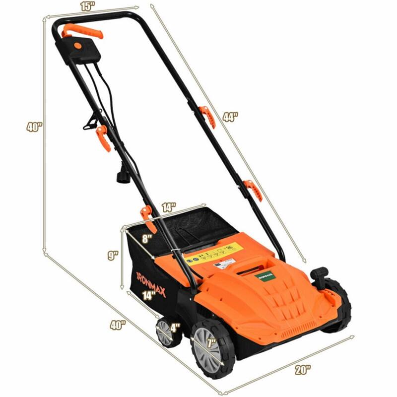 12-AMP Corded Electric Scarifier & Dethatcher 13" Cutting Width with 40L Grass Collection Bag - 40" x 20" x 40"
