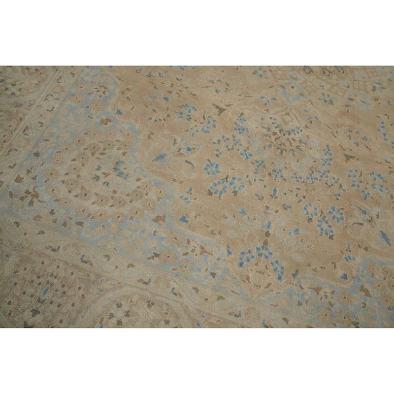 Hand Knotted Oriental 100% Wool Carpet Traditional Floral Beige & Ivories Tabriz Area Rug - 11' 0'' X 8' 1''