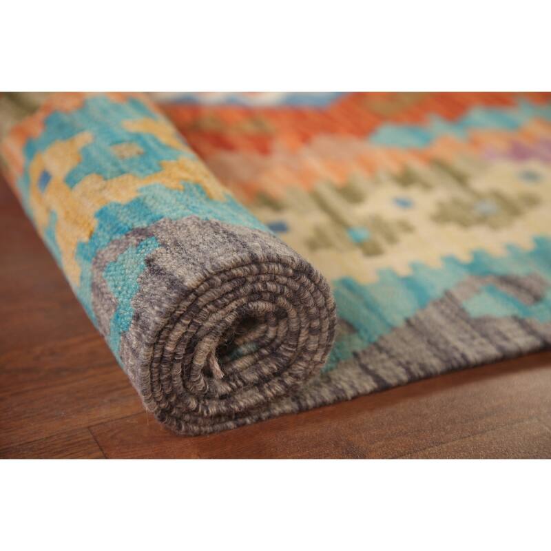 Hand Woven Oriental 100% Wool Carpet Southwestern Geometric Oranges & Rust Kilim Area Rug - 9' 6'' X 6' 6''