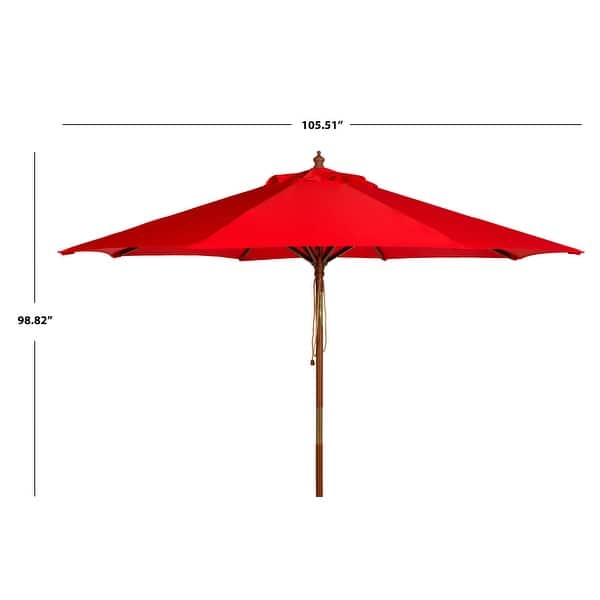 SAFAVIEH Cannes 9 Ft Red Wooden Outdoor Umbrella