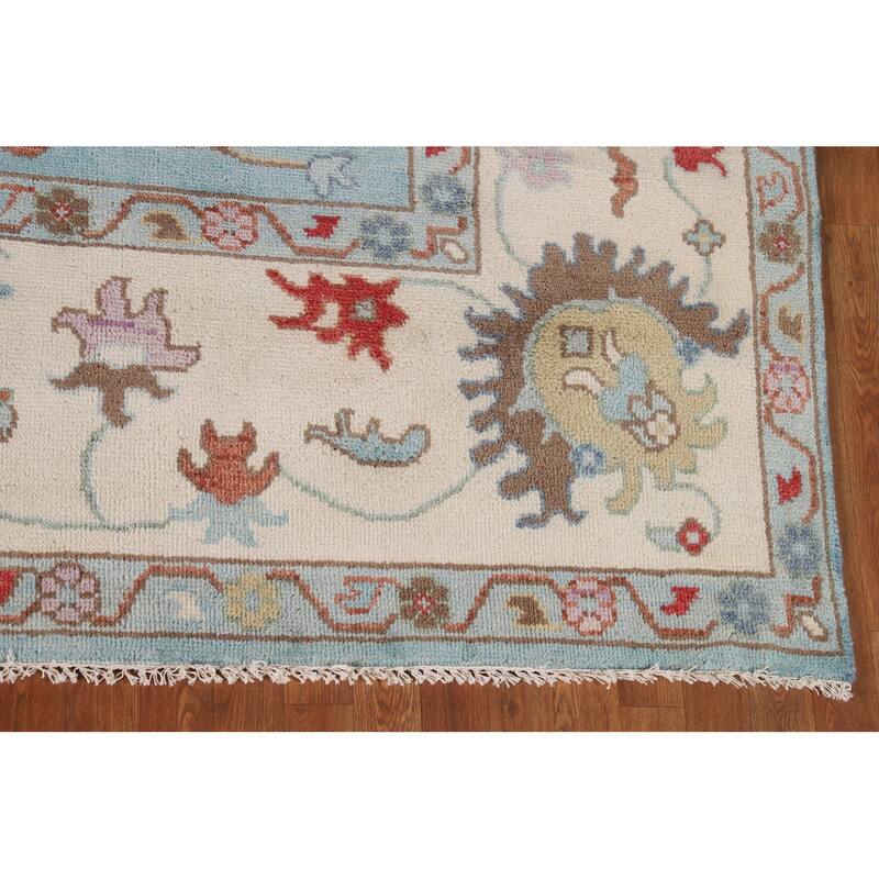 Light Blue Oushak Area Rug Handmade Wool Carpet - 9'0" x 11'9"