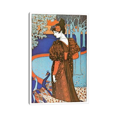 iCanvas "Lady with Peacocks (Art Nouveau) Advertising Vintage Poster" by Unknown Artist Canvas Print