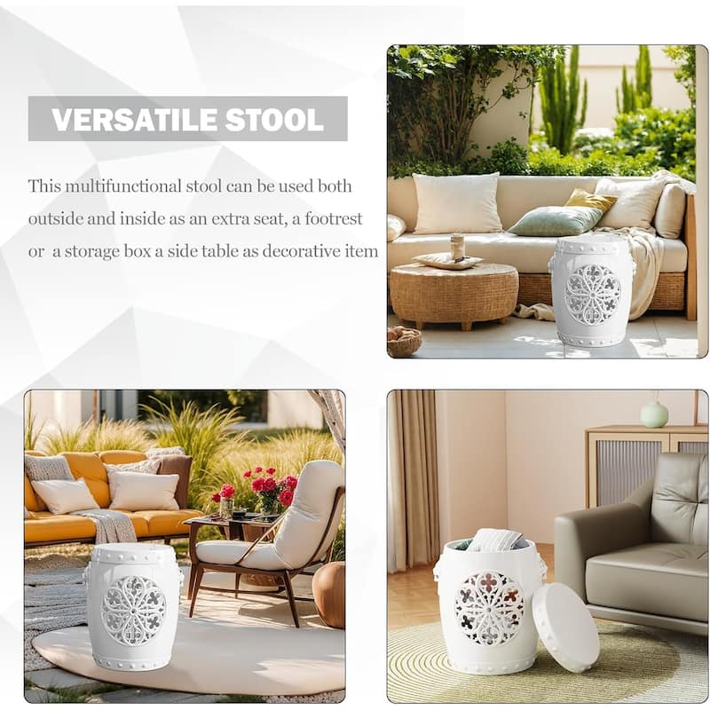 3-in-1 Storage Ottoman Chair, Resin Stool with Floral Pattern, Realistic Lion Head, Lift Top Lid and Built-In Light Feature