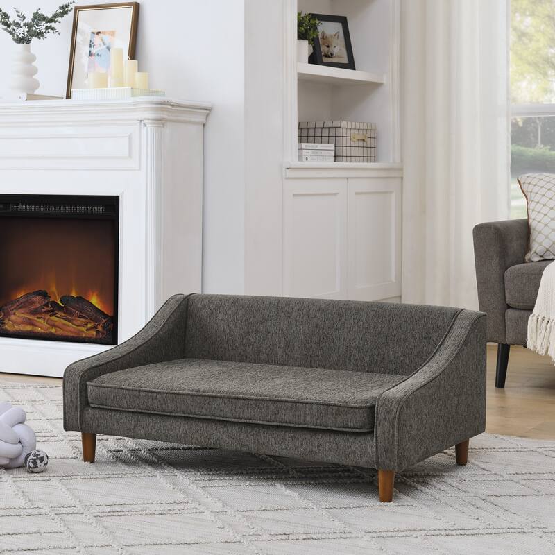Durable Elevated Dog Sofa Bed,Pet sofa with modern irregular armrest design,Comfortable soft dog sofa-Dark Gray