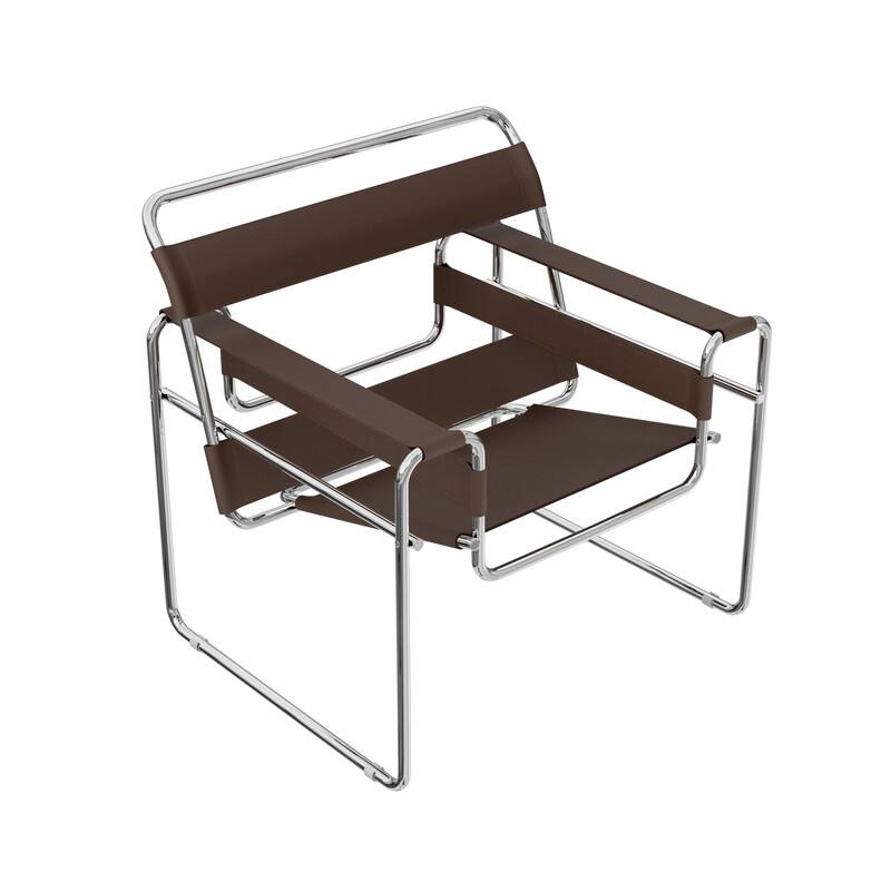 Mid-Century Modern Saddle Leather Accent Chair with Steel Legs