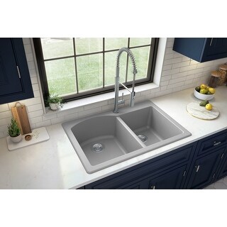 Top Mount 33-inch Large/Small Bowl Quartz Kitchen Sink - 33" x 22" x 9"