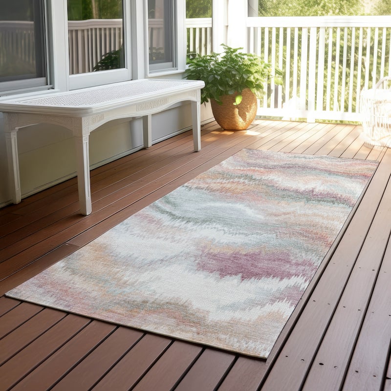 Machine Washable Indoor/ Outdoor Abstract Watercolor Chantille Rug - Peach - 2'3" x 7'6"