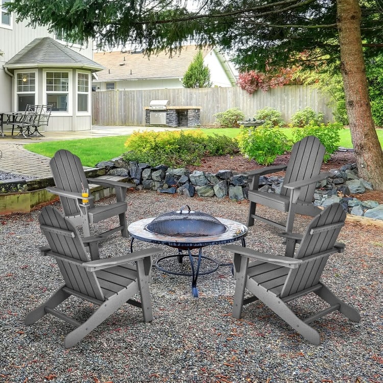 Outdoor Adirondack Chair with Built-in Cup Holder for Backyard Porch - 34" x 31" x 37" (L x W x H)