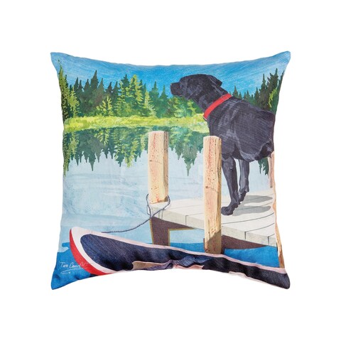 18" x 18" Dog Lake Pier Indoor/Outdoor Decorative Throw Pillow - Blue