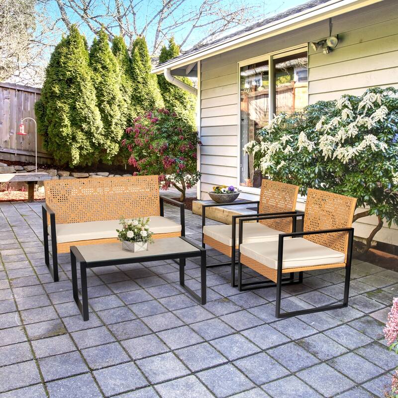 4 Pieces Patio Furniture Set, Outdoor Wicker patio Conversation Sets, Front Porch Furniture Sets for Yard Pool Backyard Garden