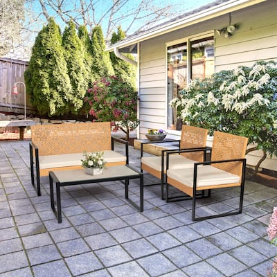 4 Pieces Patio Furniture Set, Outdoor Wicker patio Conversation Sets, Front Porch Furniture Sets for Yard Pool Backyard Garden