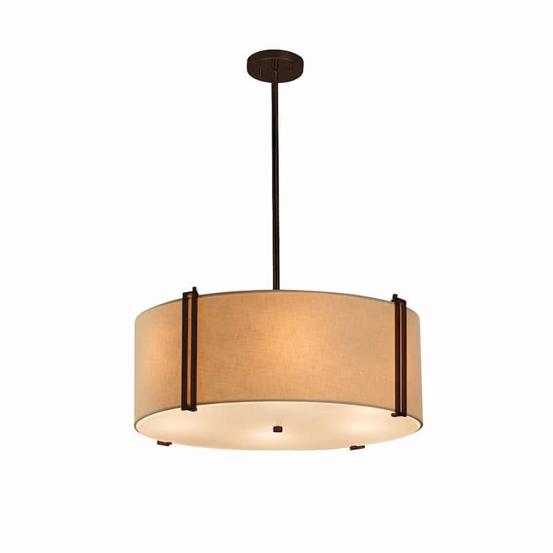 Justice Design Textile Reveal 6-light Dark Bronze Pendant, Cream Shade - Dark Bronze, Cream