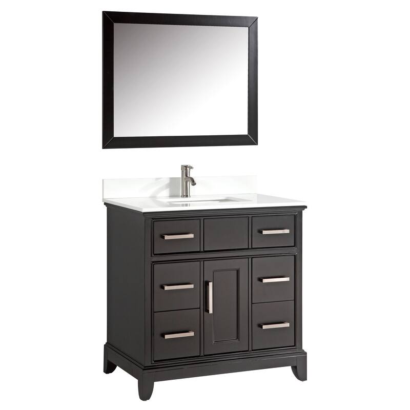 Vanity Art 36" Single Sink Bathroom Vanity Set with Engineered Marble Top and Free Mirror