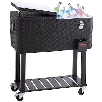 VEVOR Rolling Ice Chest Cooler Cart 80 Quart Beverage Bar Stand Up Cooler with Wheels & Bottle Opener FDA Listed