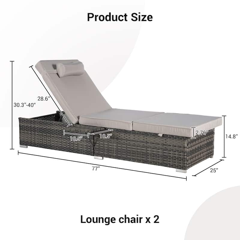 Outdoor Chaise Lounge Chair Set of 2 with Cushions and Adjustable Backrest – PE Rattan Recliners for Patio, Poolside, Garden