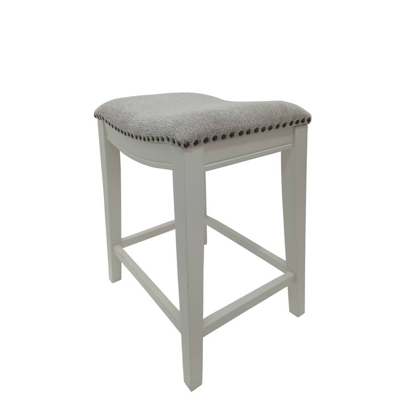 Upholstered Saddle Counter Stools - 25" - White and Beige - Set of 2