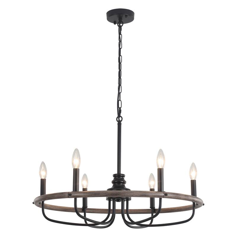 6-Light Candlestick Hanging Linear Foyer Chandelier Lighting Fixture for Dining Room Kitchen Island - Brown