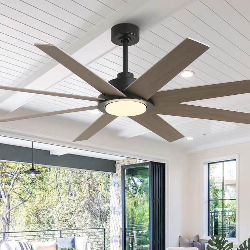 60" Transitional Black Large Windmill Ceiling Fan with Light and Remote - 60-inch W x 12.8-inch H
