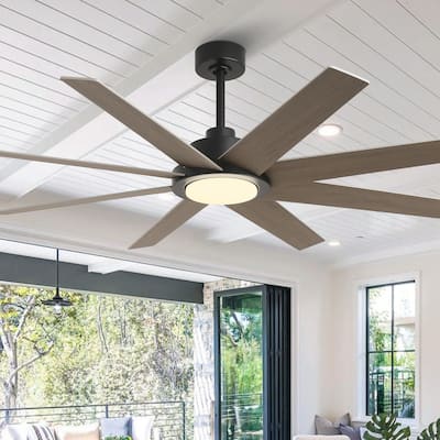60" Transitional Black Large Windmill Ceiling Fan with Light and Remote - 60-inch W x 12.8-inch H