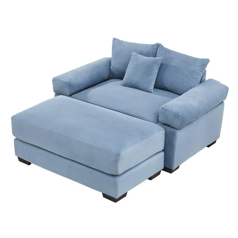 Roomfitters 54.3" Oversized Cloud Modular Sofa & Ottoman, Corduroy Deep Seat Couch with Thick Armrests
