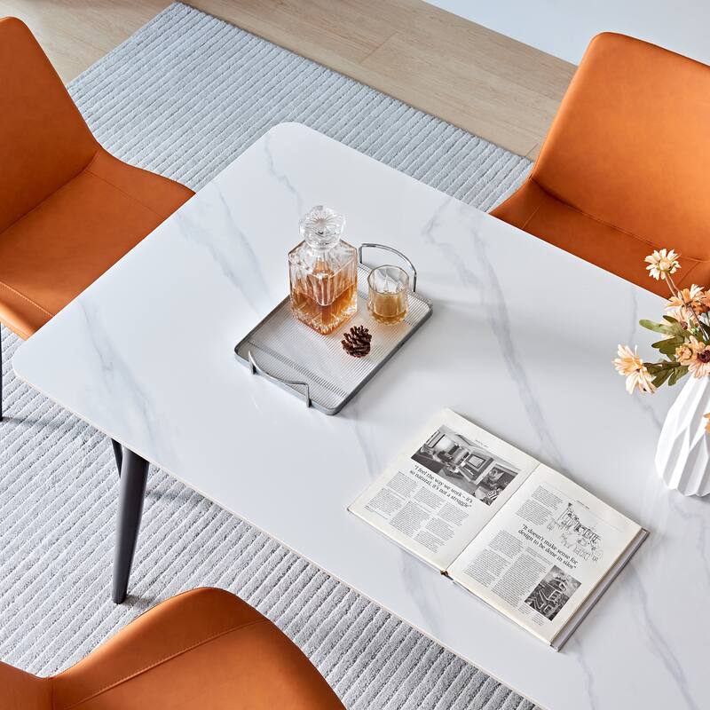 Modern Large Rectangular Table with Strong Metal Base, Stone Dining Table