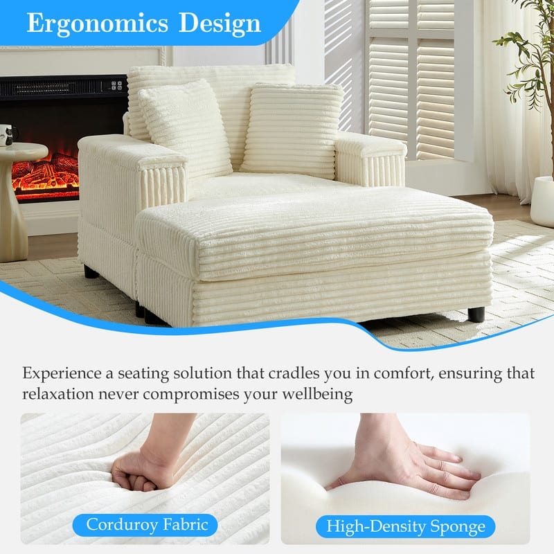 Mixoy 42‘’Corduroy Chaise Lounge Chair with Storage Ottoman&Armrests,Upholstered Sleeper Reclining Chair