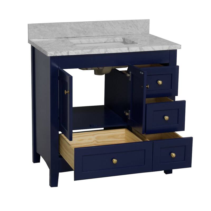 KitchenBathCollection Abbey 36" Bathroom Vanity with Carrara Marble Top