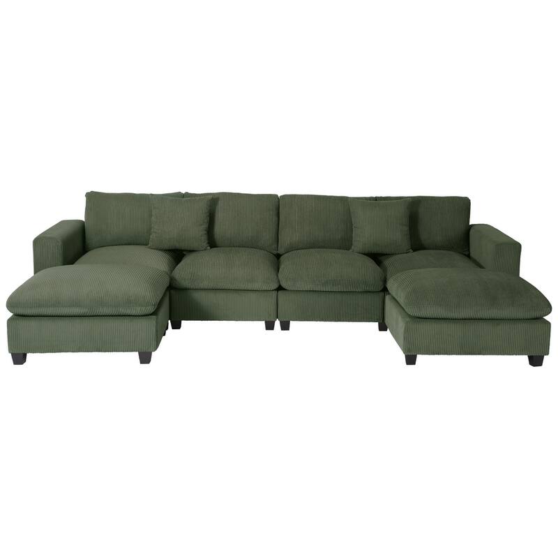 Hamilton 6-Piece Corduroy Upholstered Modular Sectional with USB Port - Olive Green