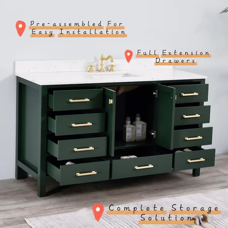 Prismora 54 inch Bathroom Vanity Set in Juniper Green
