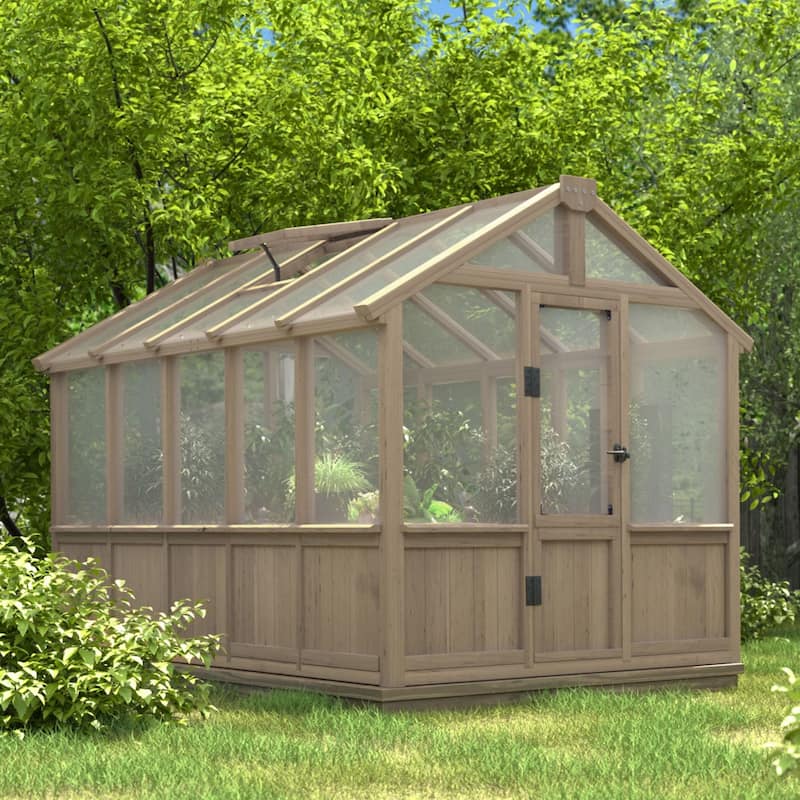 VEIKOUS Walk-in Wooden Greenhouse for Outside, Garden and Backyard, Light Mocha Brown - 6'×10'