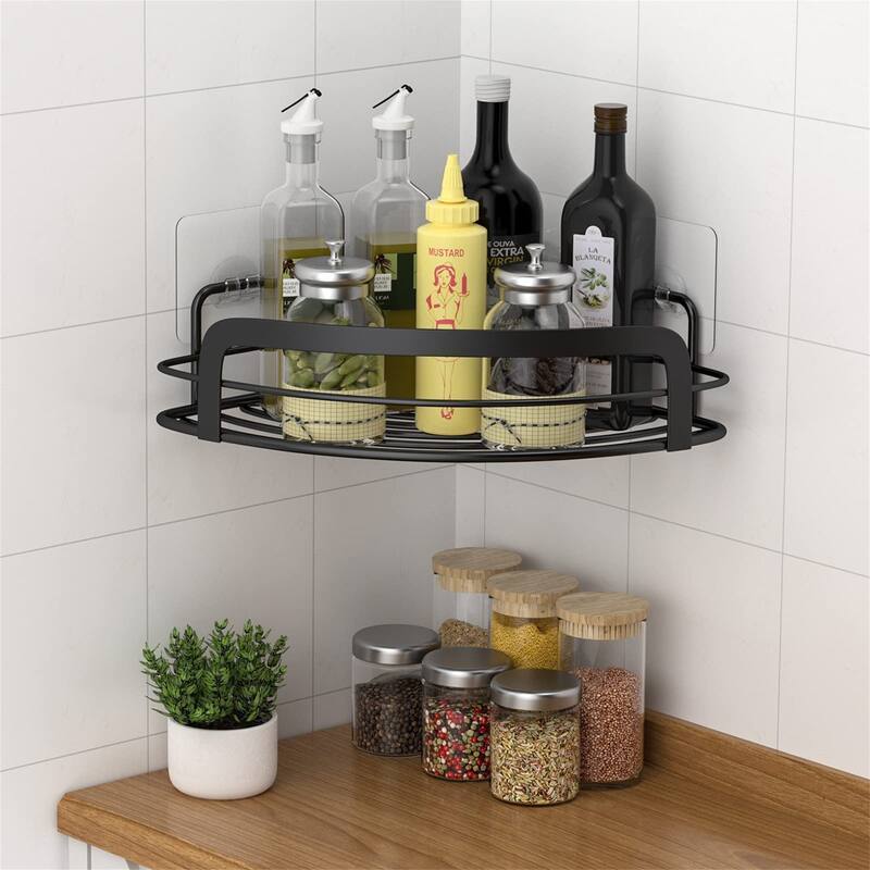 2 Pack Adhesive Wall Mounted Shower Caddy with 4 Movable Hooks