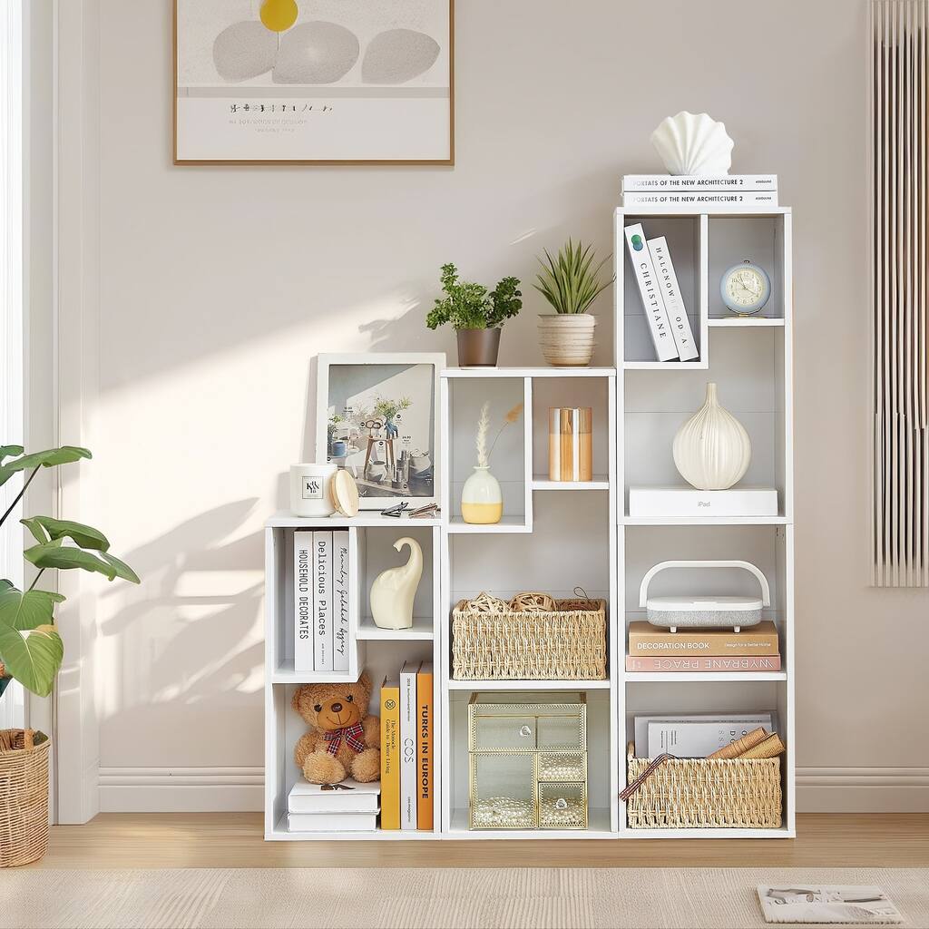 VECELO Set of 3 Cube Bookshelves 2/3/4-Tier Open Shelf Bookcase with Irregular Cubes for Living Room Study Bedroom Office