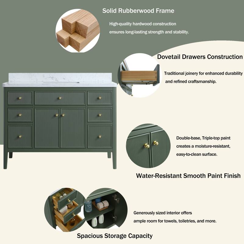 Modland 48" Bathroom Vanity with Sink, Soft Close Drawers & Doors, Carrara Marble Top, Fully Assembled - 48 inch