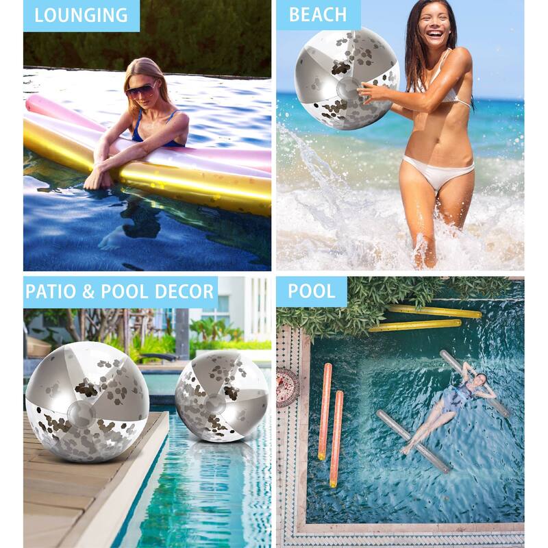 POZA Silver Inflatable Beach Balls and Giant Pool Noodles - 4 Pack - ‎74 x 6 x 6 inches