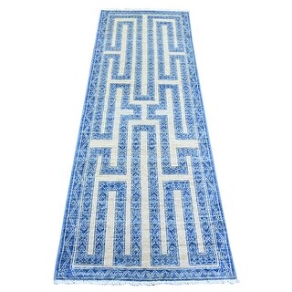 Shahbanu Rugs Blue Wool Hand Knotted Veggie Dyes Fine Peshawar ...
