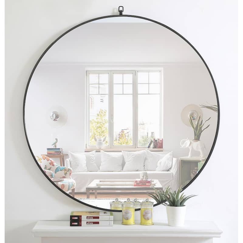 Strick & Bolton Patti Metal 48-inch Round Mirror with Decorative Hook