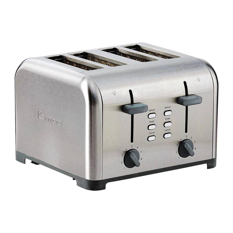 Kenmore 4-Slice Stainless Steel Toaster, Dual Controls, Wide Slot - Stainless Steel