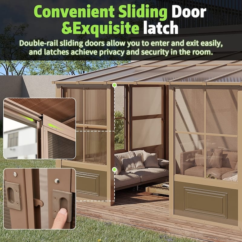 Outdoor Solarium Sunroom,Patio Hardtop Gazebo,All-Season Aluminum Patio Gazebo with with Sliding Doors and Screens
