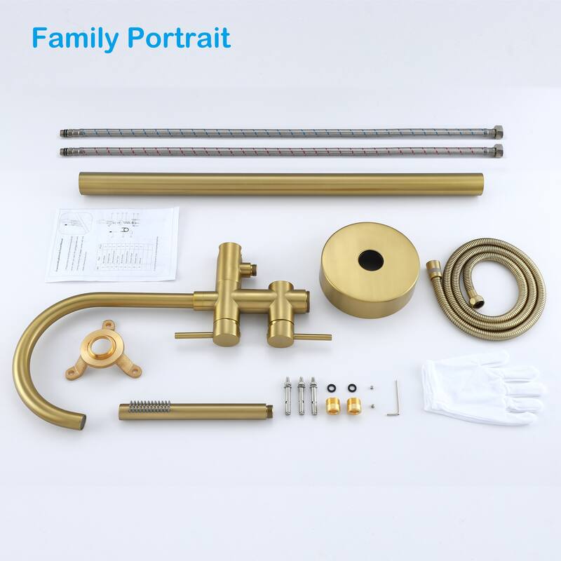 45''H White / Gold Freestanding Bathtub Faucet with Handheld Sprayer