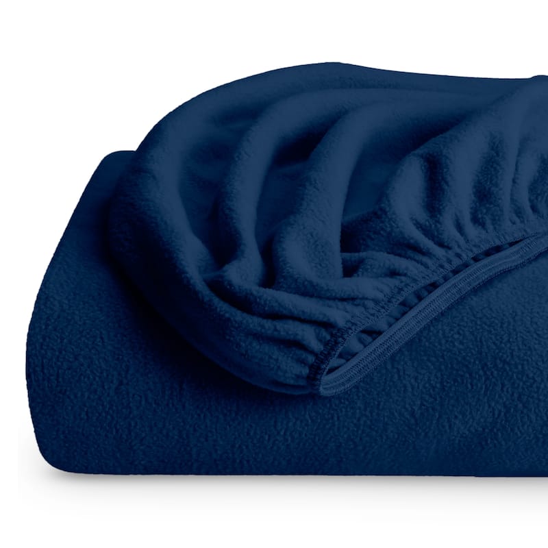 Bare Home Polar Fleece Fitted Bottom Sheet - King - Dark Blue