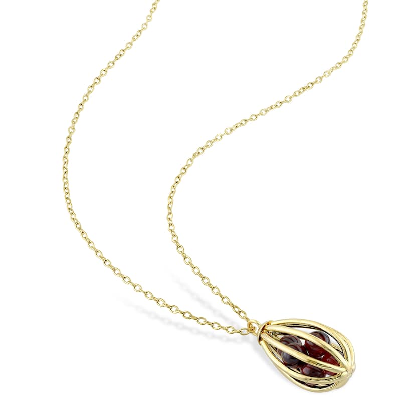 Miadora Garnet Cage Drop Necklace in Yellow Plated Sterling Silver