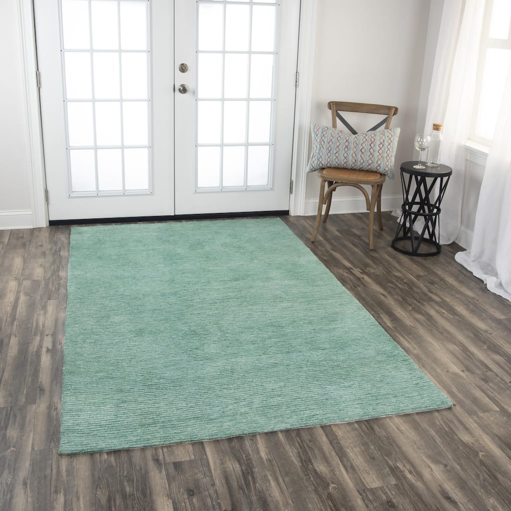 Alora Decor Luna Teal Solid Tone-on-tone Hand-tufted Rug