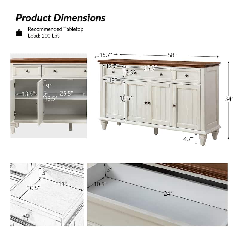 Ottfried Traditional 58'' Wide Sideboard with 3 Drawers and 4 Doors by HULALA HOME