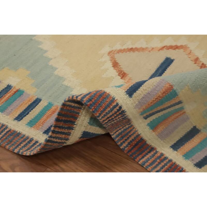 Hand Woven Oriental 100% Wool Carpet Southwestern Tribal Multi-Colored Kilim Runner Rug - 8' 1'' X 2' 0''