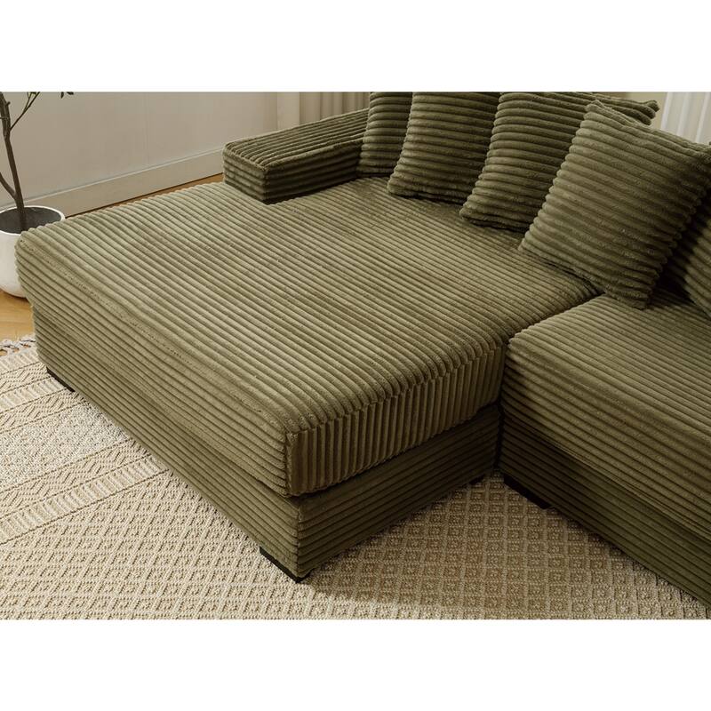 Oversized Two-Piece Couches, L Shaped Sofa, Corduroy, Right Chaise Daybed,with Armrests,Eight Throw Pillows,Corner Sofa
