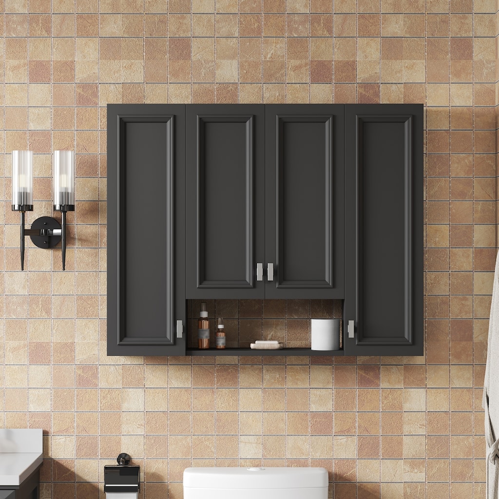 Roomfitters Modern Bathroom Storage Cabinet with 4 Shutter Doors and 5 Adjustable Shelves, Wall-Mounted Medicine Cabinet