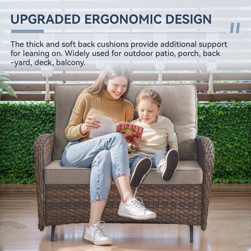 Gymojoy Outdoor Wicker Patio Furniture Loveseat Glider & Chair Set