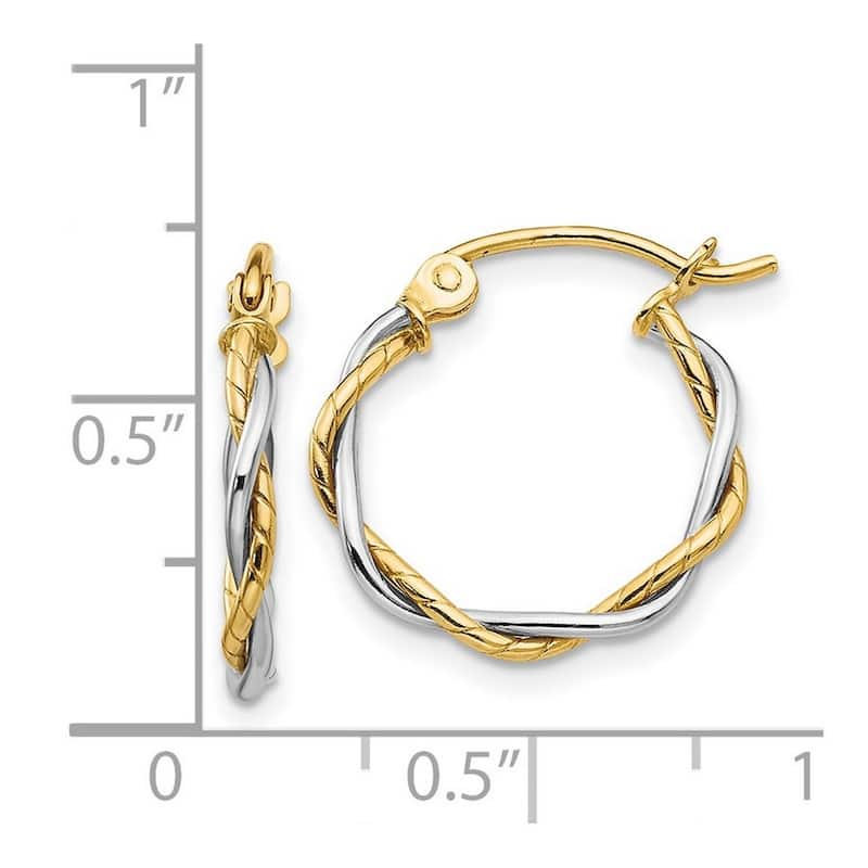 Curata 14k Two Tone Gold Polished 15x2mm Twisted Hoop Earrings