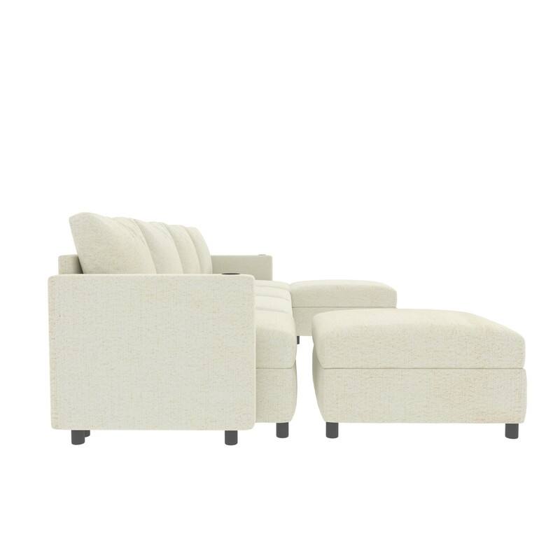 Modern U-Shape 6-Seater Sectional Sofa Bed with Storage Ottomans, Chenille Fabric