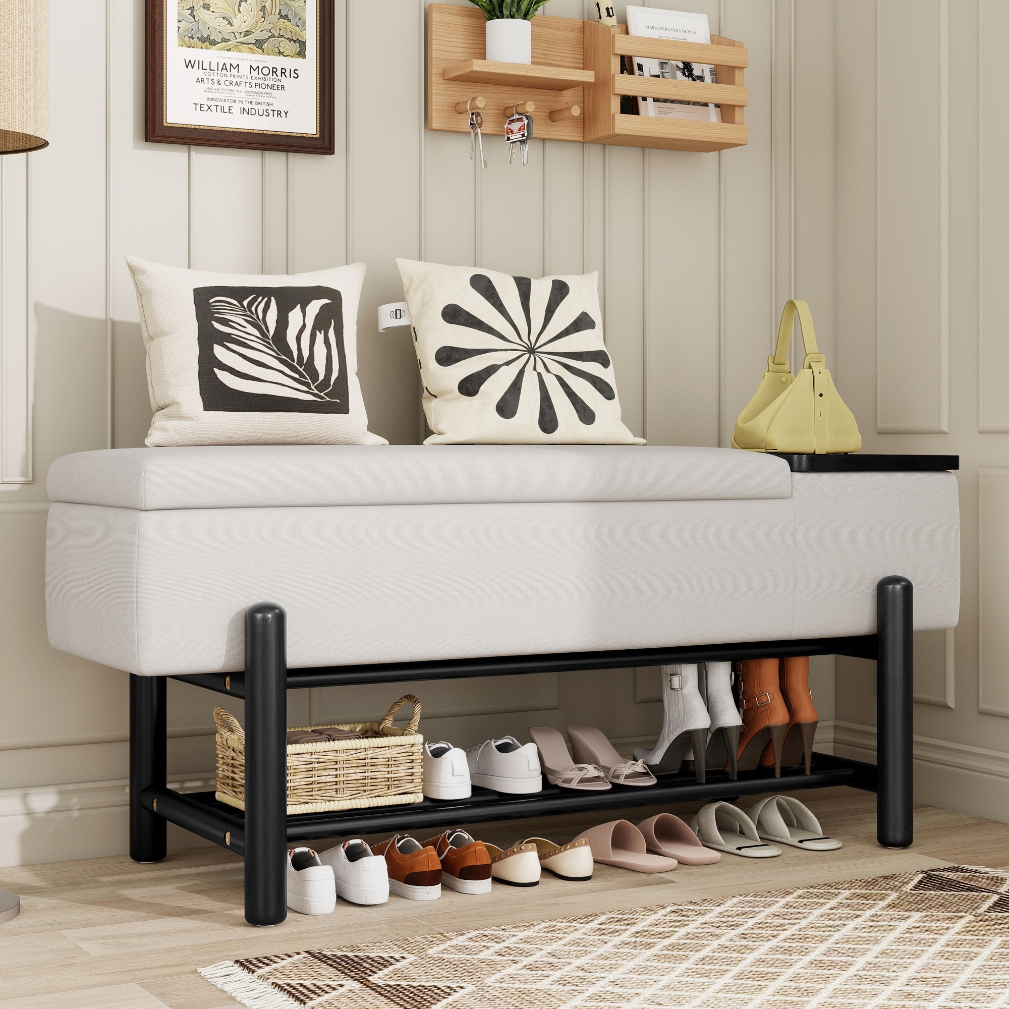 Upholstered Storage Bench with Hidden Compartment Modern Entryway Bench